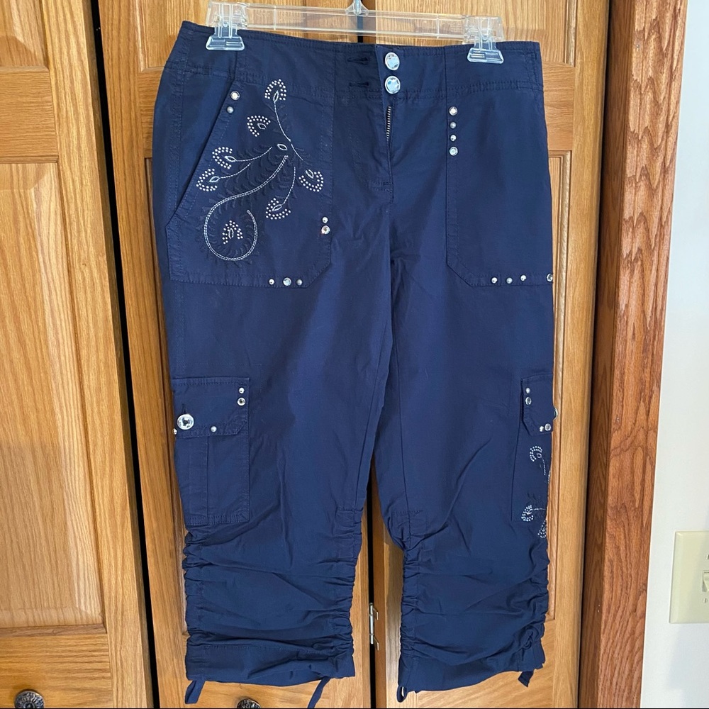 INC International Concepts Navy Blue Embroidered Capris